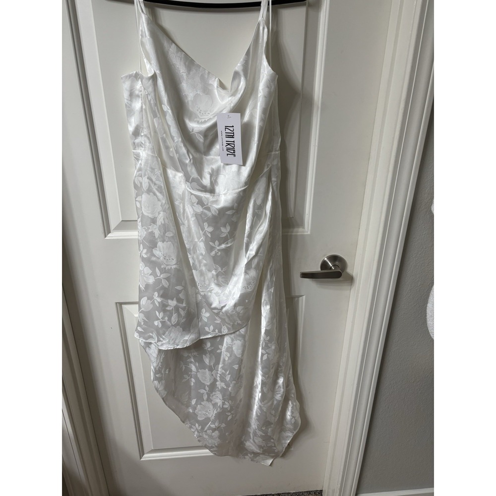 12th Tribe White Asymmetrical Floral Slip Dress